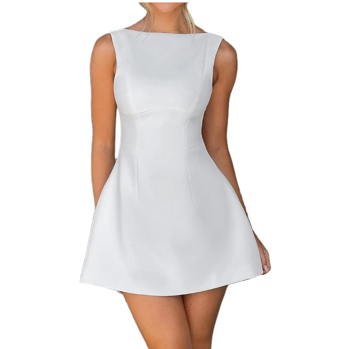 Women Sleeveless Mini Dress Summer Mock Neck Backless
