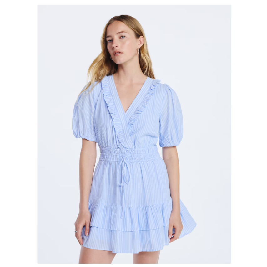 Women's Tiered Ruffle Mini Dress with Short Puff Sleeves